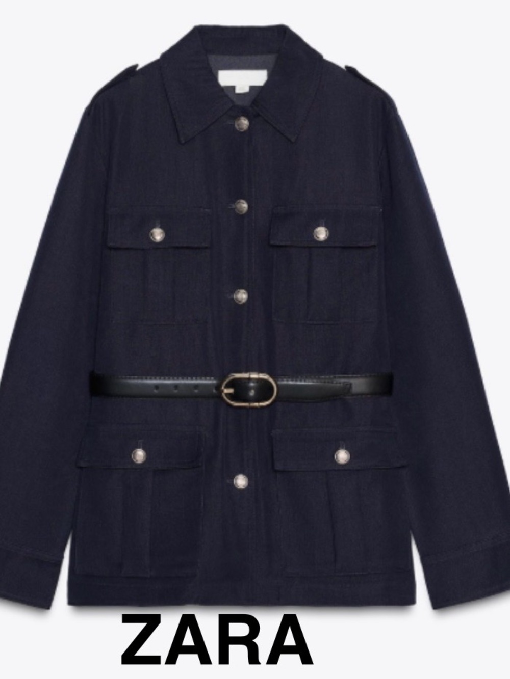 ZARA Dark Navy Pocket Jacket With Gold Buttons - Size L - NEW